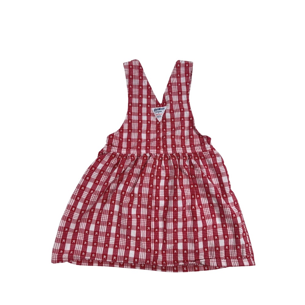 Vintage OshKosh B'Gosh Girls 4T Red Gingham Star Pinafore Dress Made‎ in USA